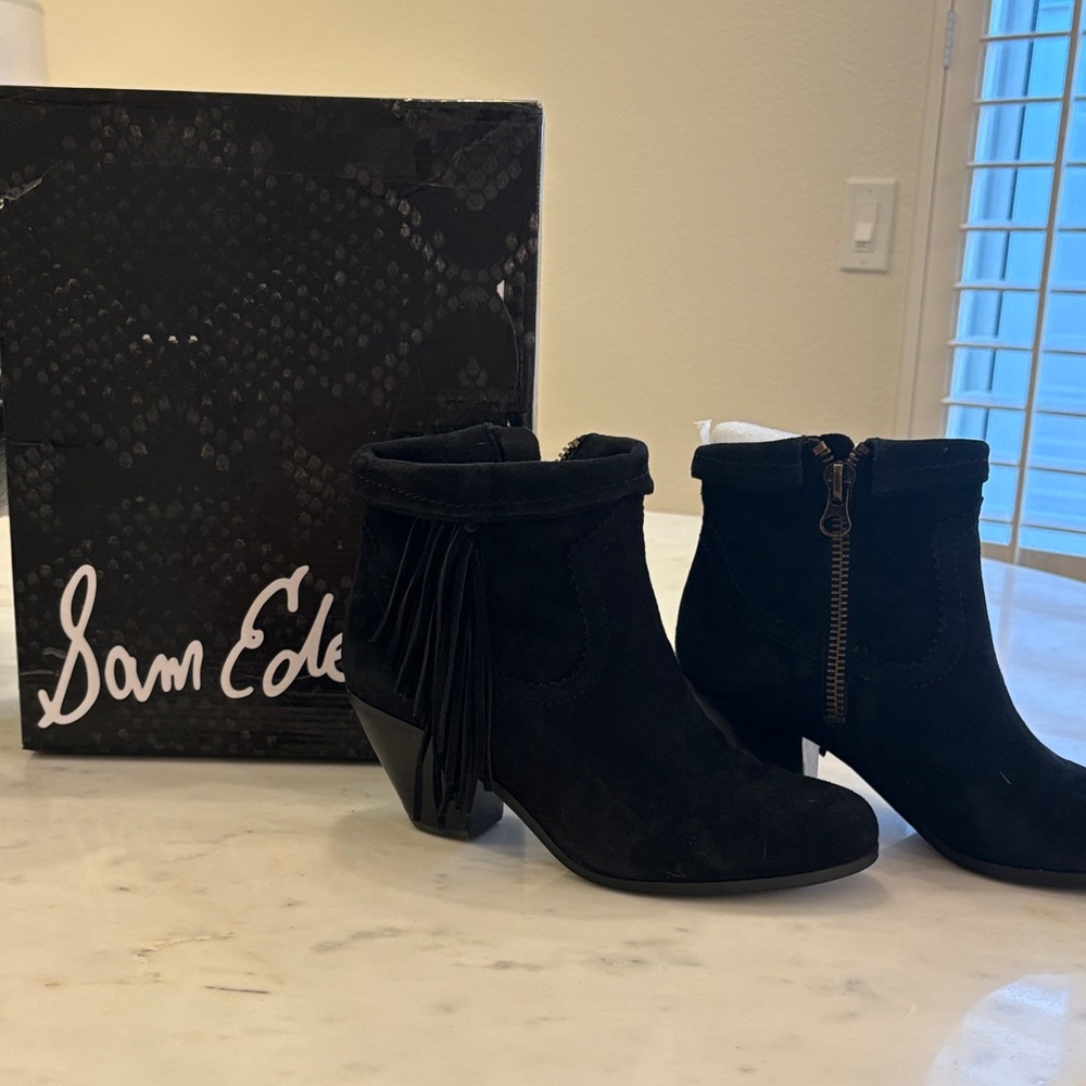 Sam Edelman Black Fringe Ankle Booties